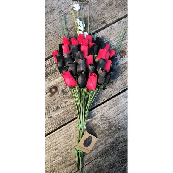 3 Dozen Black and Red Wooden Rose Flower Bouquet. The Original Wooden Rose - Picture 6 of 8